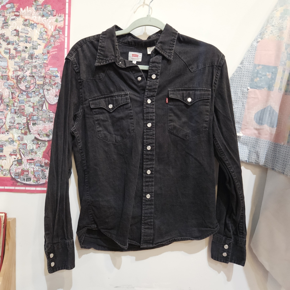 Levi's Black Denim Button Down Shirt with Silver Accents